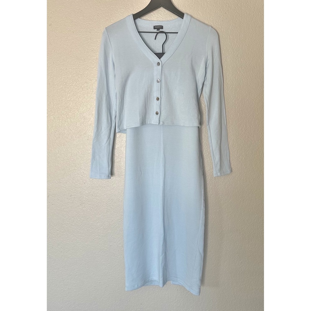 Bleusalt Malibu Light Blue Cropped Cardigan & Tube Skirt Set Womens Size 2